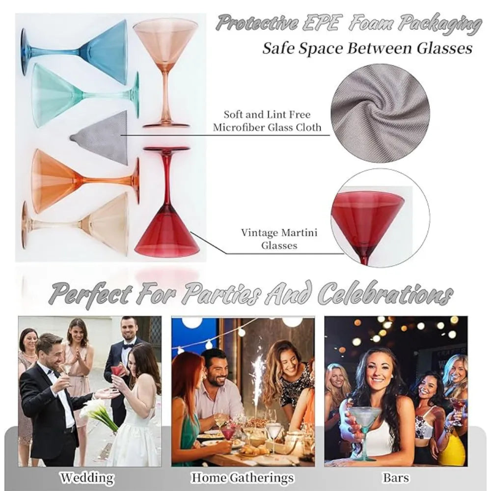 Colored Martini Cocktail Crystal Glasses
