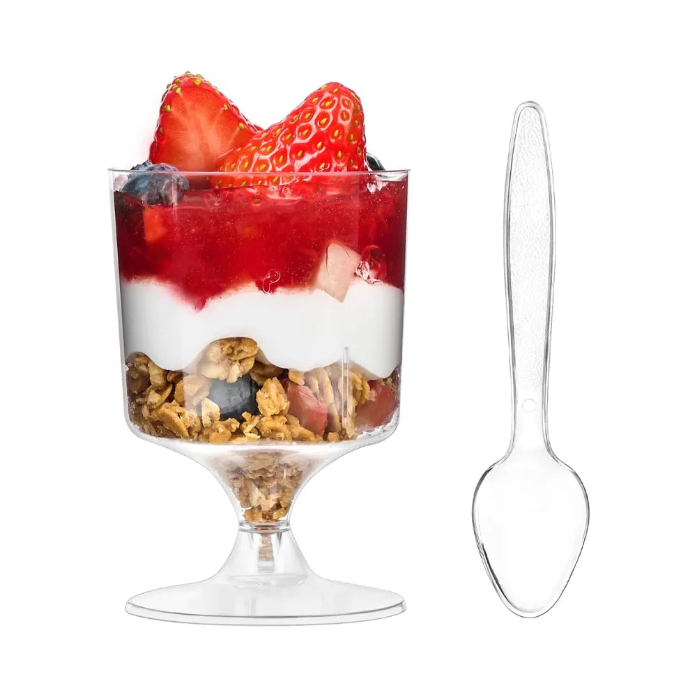 Transparent Plastic 5 oz Dessert Cups with Spoons Suitable for Holiday Parties (1Pcs)